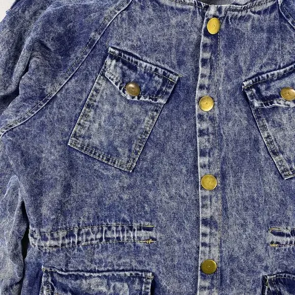 Vintage 90s Hooded Denim Jacket M/L | Stonewash Snap Front Festival Jacket Layer - Picture 7 of 16